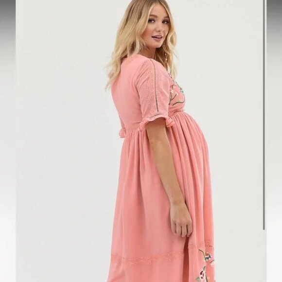 ASOS Maternity embroidered Pink Midi Dress - Picture 4 of 10